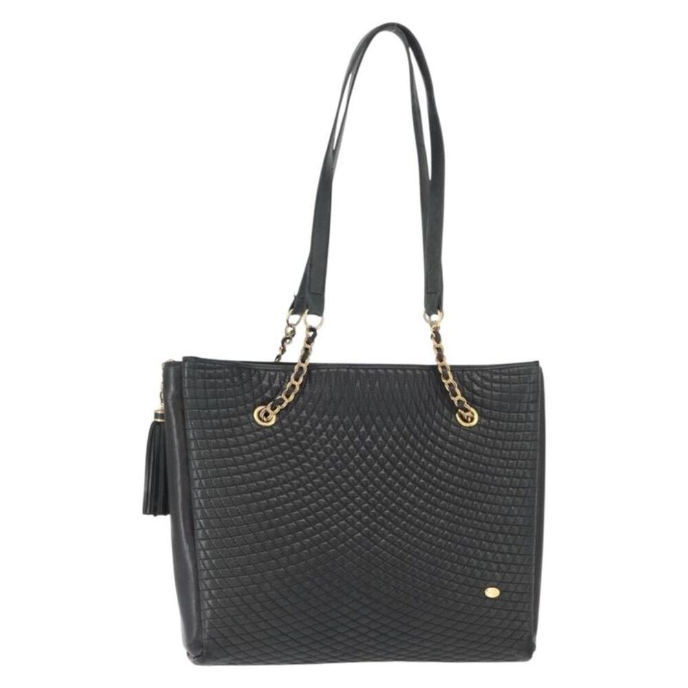 Bally Vintage Chain Quilted Leather Navy Leather Shoulder Bag Bag